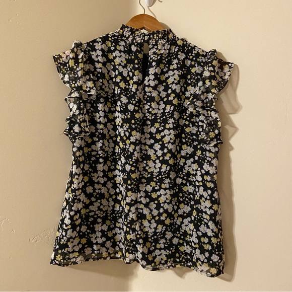 NEW CeCe Floral Smock Neck Tank Top Black Yellow Floral S - Picture 13 of 15